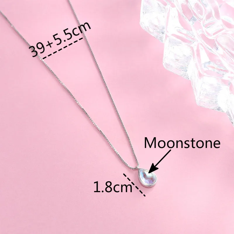Fengxiaoling 100% 925 Sterling Silver Stone Moonstone Water Drop Necklaces & Pendants For Women Simple Fashion Party Jewelry|Ожерелья| |