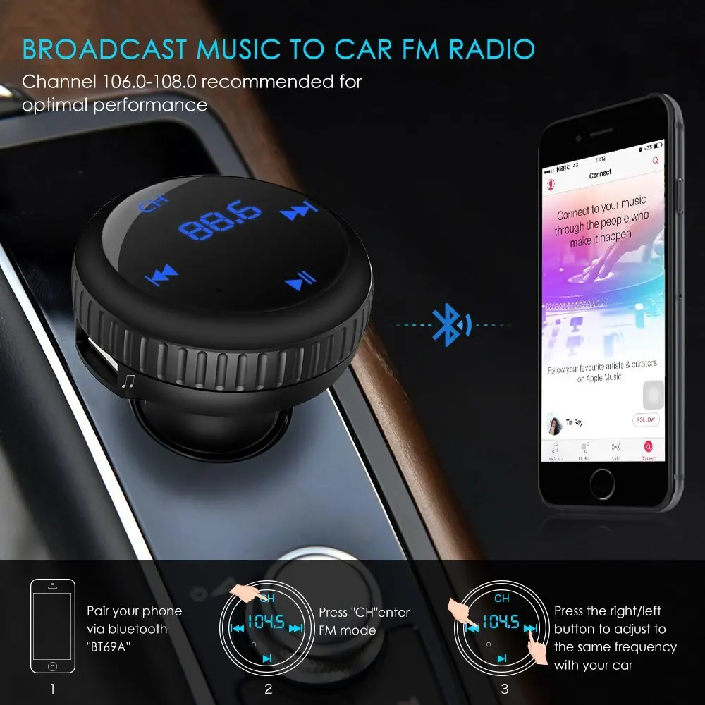 FM трансмиттер с Bluetooth автомобильный комплект громкой связи MP3 плеер модулятор 5 В 2