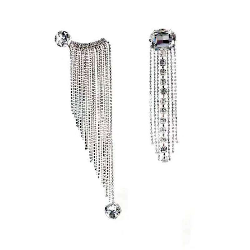 2019 Новые блестящие хрустальные стразы длинной бахромой падение Длинные Висячие