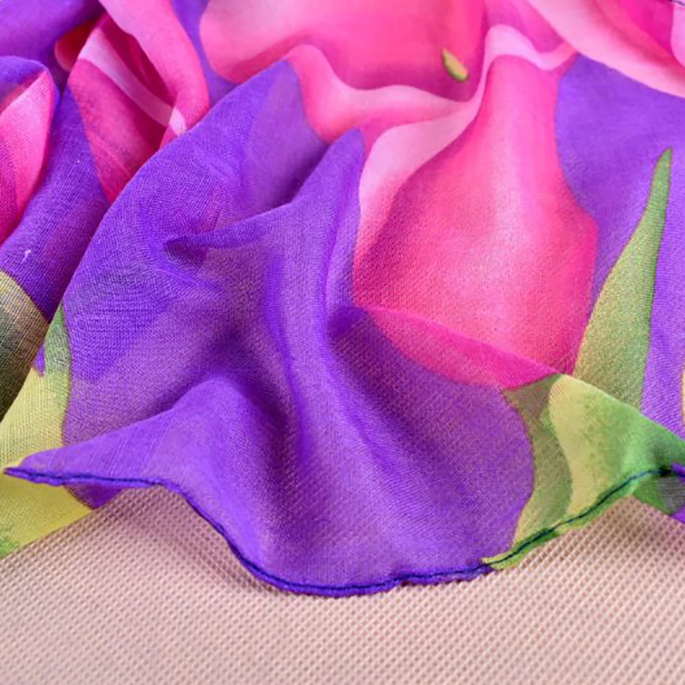 Модный Цветной Цветок каллы вуаль для женщин Мягкий дышащий длинный шарф шейный