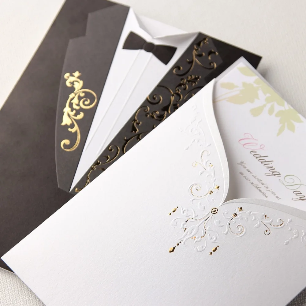 WISHMADE Свадебные Приглашения с черным и белым Жених невеста предлагает карты для