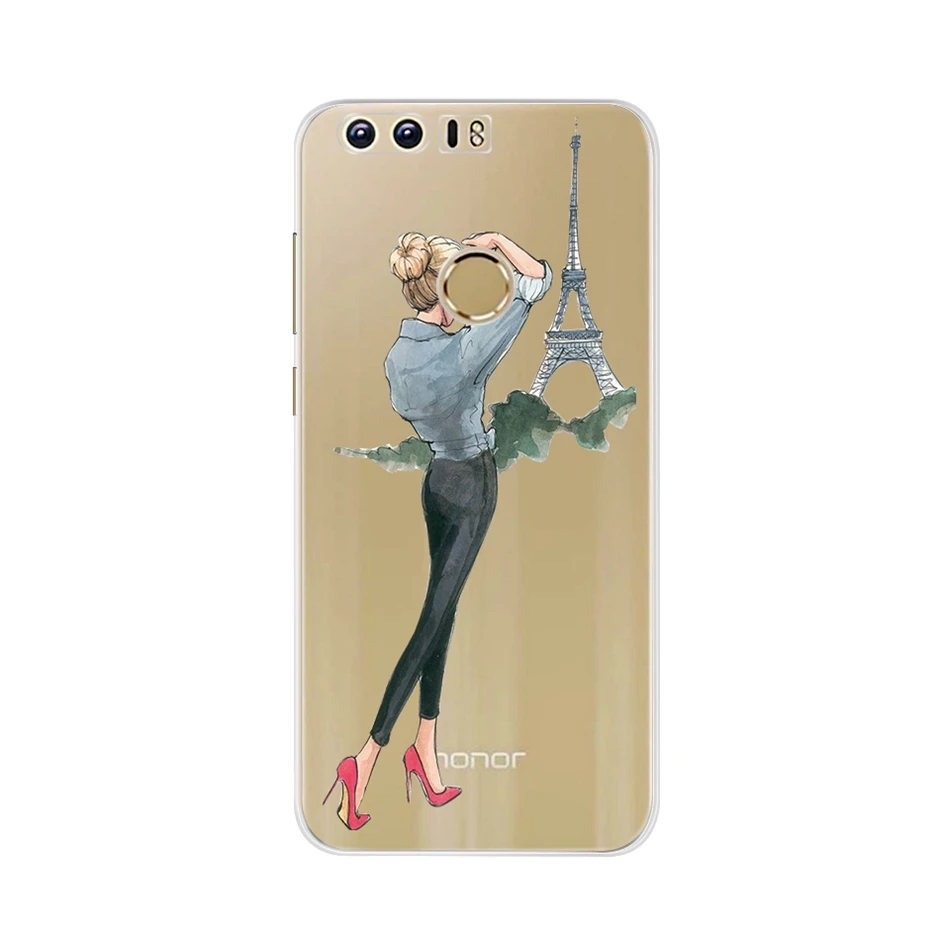 Арбузно-красный Мягкий Силиконовый ТПУ чехол для huawei honor 8, милый кот, цветочный рисунок, чехол для телефона, для huawei honor 8, чехол, чехол для honor 8, чехол s - Цвет: Арбузно-красный