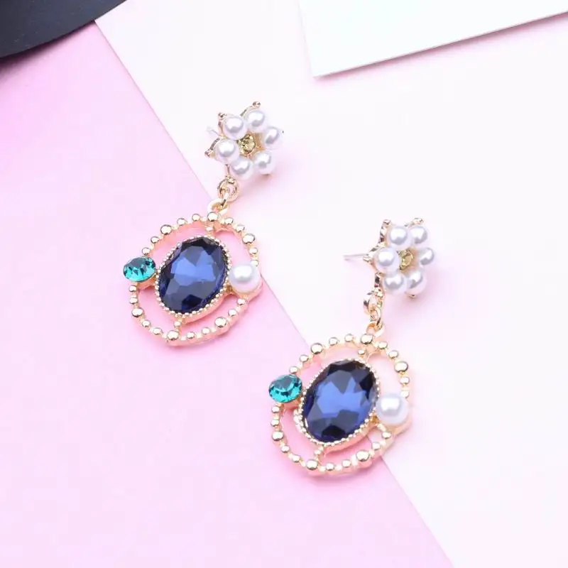 Blue 1 MENGJIQIAO, новинка, голубой опал, мраморный камень, круглые, большие серьги-гвоздики для женщин, мода, бижутерия, темперамент, Винтаж, Букле д 'Орель - Окраска металла: Blue 1