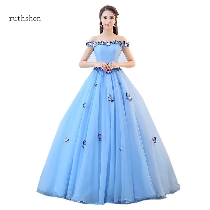 Ruthshen Фея Vestido Дебютант дешевые платья на выпускной светильник Синий бальное