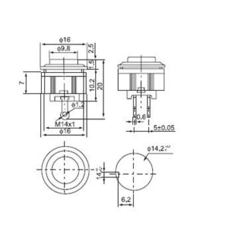 DS-500/DS-501 Мгновенный кнопочный переключатель 14 мм NO/NC