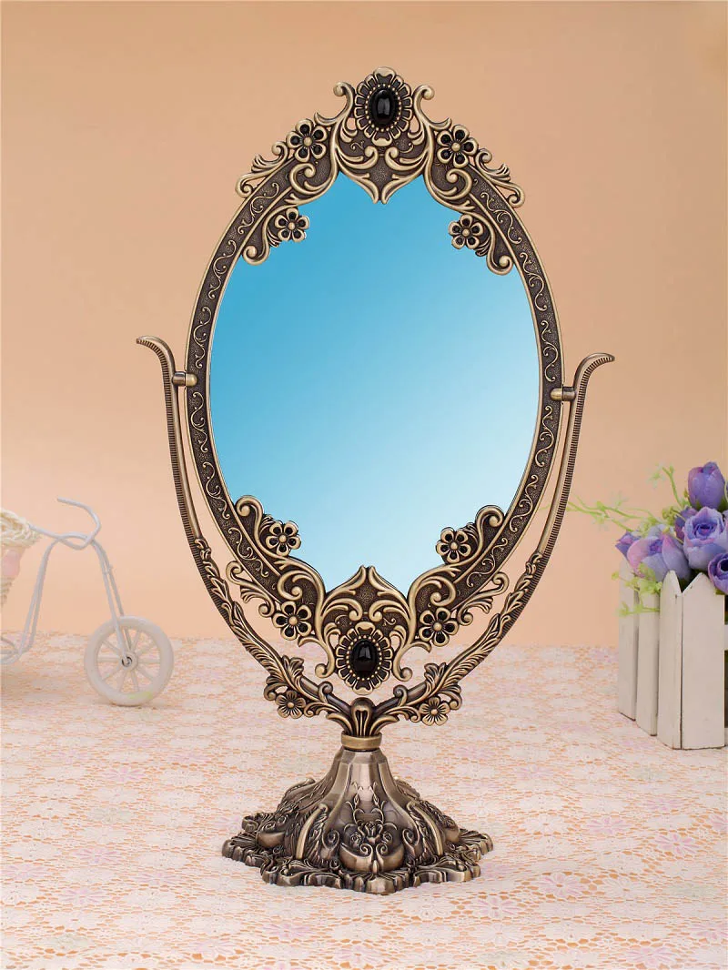antique bronze Ретро Европейский Волшебник из унций двухстороннее настольное зеркало креативное принцесса зеркало для макияжа Бронзовый Серебристый тисненые металлическая оправа под старину - Цвет: antique bronze