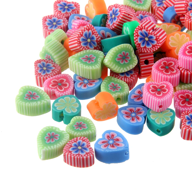 50 шт смешанных цветов Fimo бусины из полимерной глины печать Мягкая Керамика Любовь цветок бусины для DIY для ожерелья браслет ювелирные изделия