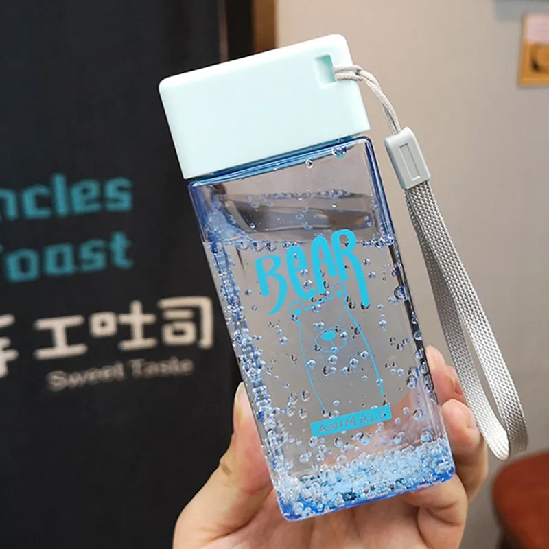 Blue Bear 350 мл креативная Квадратная бутылка для воды Детский сок, напиток коробка с ремешком Герметичность Портативный Открытый стакан посуда для напитков BPA бесплатно - Цвет: Blue Bear