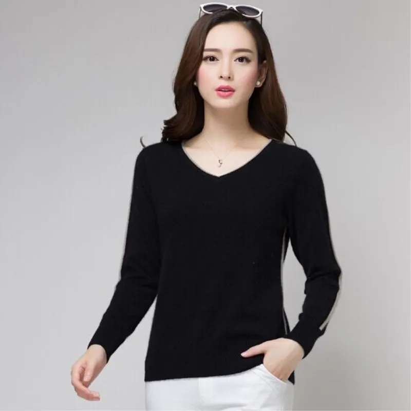 JECH 2017 new product cashmere sweater short v-neck knit and bottom | Женская одежда