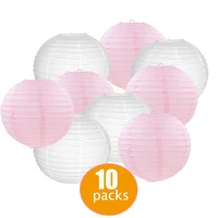 10 pcs per set white and light pink chinese paper lantern lampion de mariage wedding boule papier party diy hanging decor favor