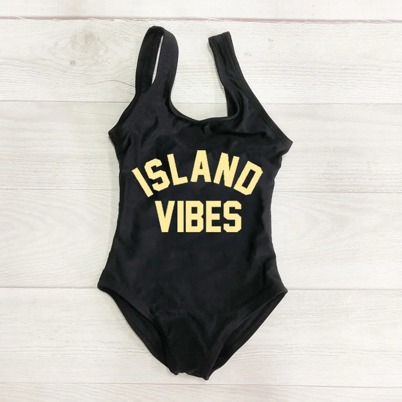 BKGD Детские Плавание одежда Island Vibes Плавание костюм Одна деталь одежда для купания для девочек; купальные костюмы комбинезон Майо пляжная одежда размера плюс для детей Купальник badpak - Цвет: BKGD