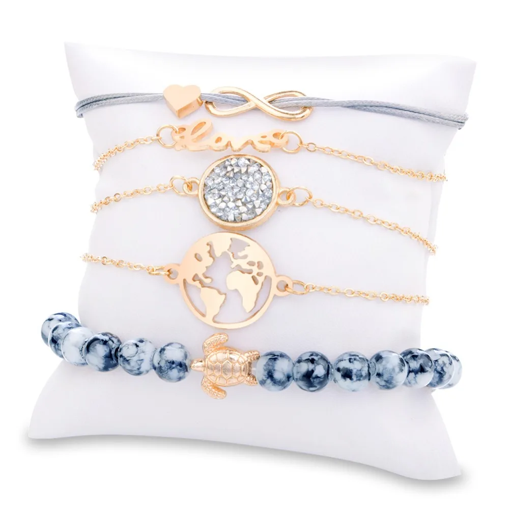 Элегантные серые браслеты с бусинами богемная творческая карта мира черепаха