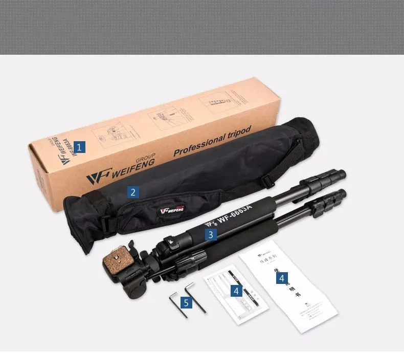 Weifeng WF-6663A штативы три магниевого сплава Штатив для путешествий Профессиональный портативный монопод штатив для камеры