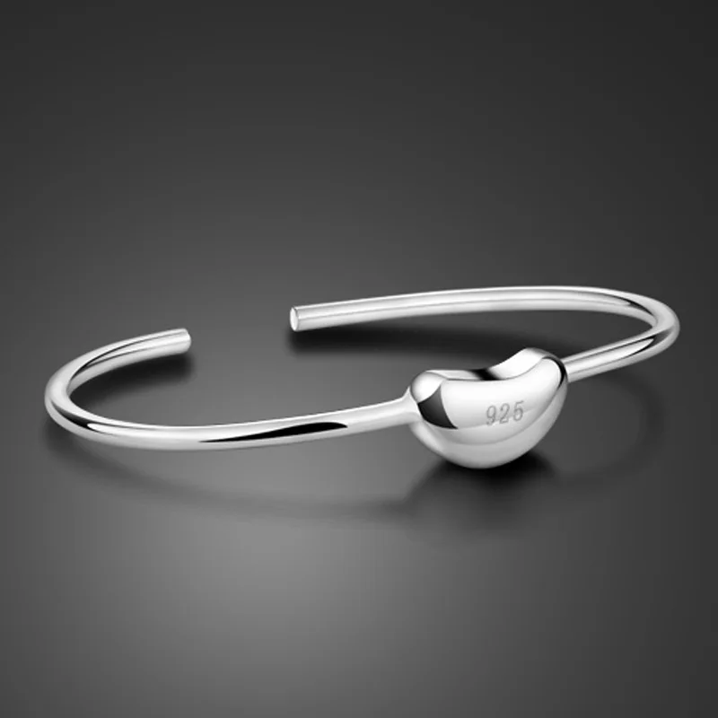 Женский браслет в горошек модный однотонный серебристый с 925 пробы|love bracelet bangle|925