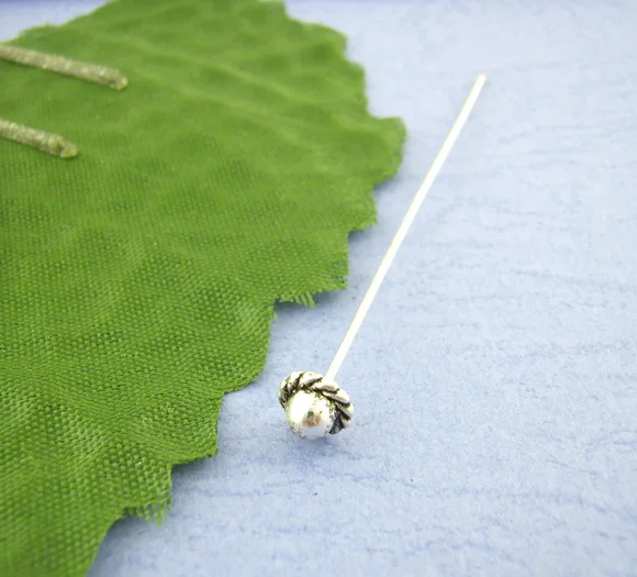 DoreenBeads 4 шт. тибетский серебристый цвет 3D штифты для головного убора 55 мм|head pins|silver