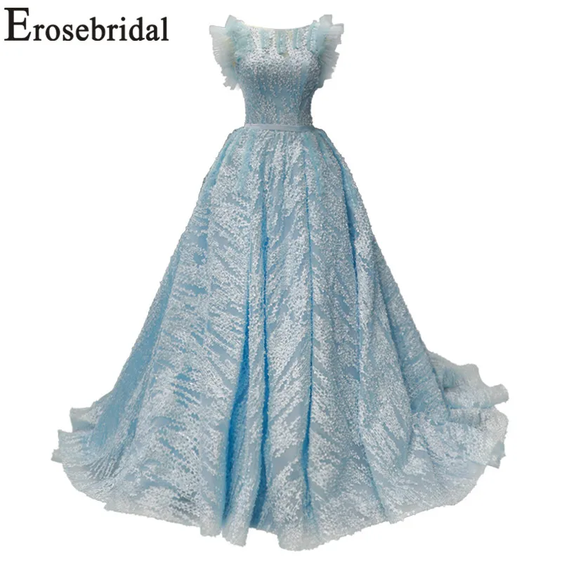Женское длинное свадебное платье Erosebridal синее кружевное на шнуровке с цветами