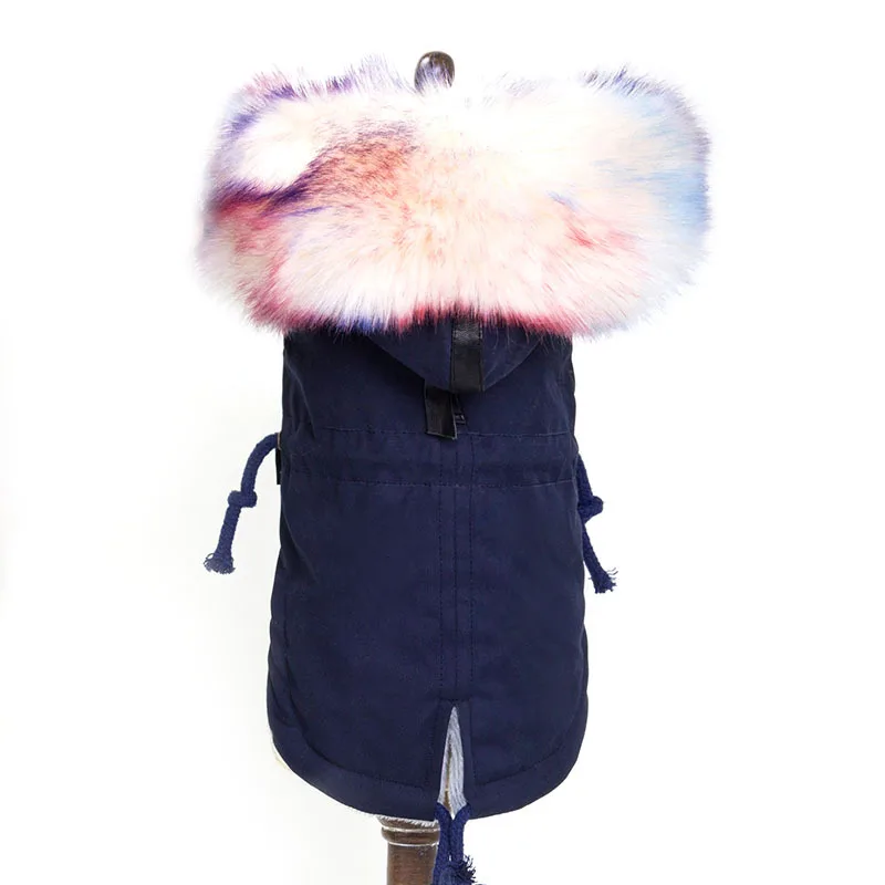 Navy Petshy/зимняя одежда для собак; роскошный воротник из искусственного меха; пальто для маленьких собак; теплая ветрозащитная парка для питомцев; куртка для щенков с флисовой подкладкой - Цвет: Navy