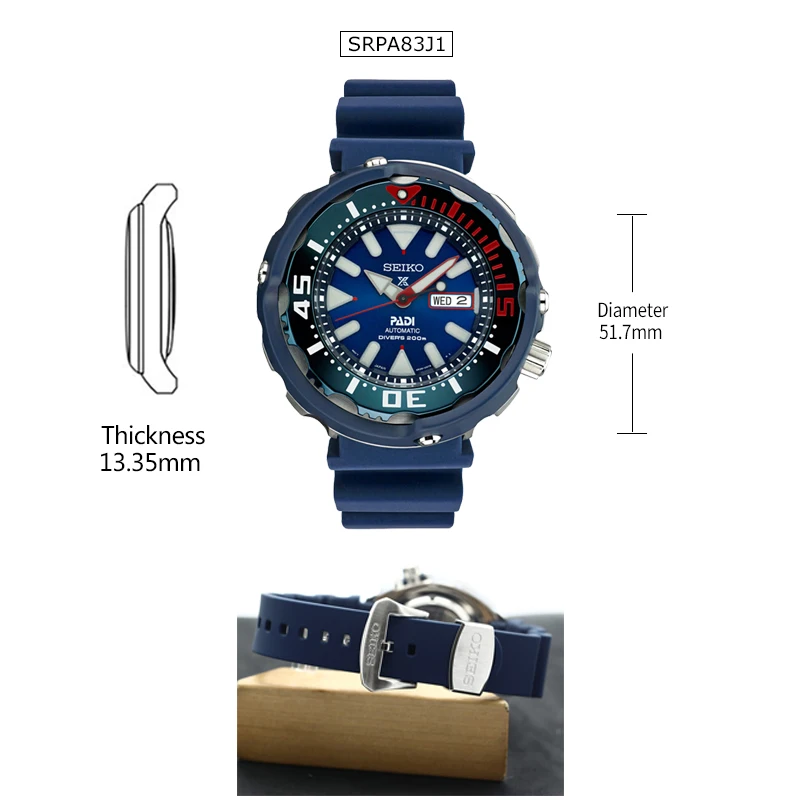 Оригинальные часы Seiko Padi, 20 бар, водонепроницаемые автоматические мужские часы, высокопрочные ремешки из смолы для ныряльщика, для плавания SRPA83J1 - Цвет: SRPA83J1