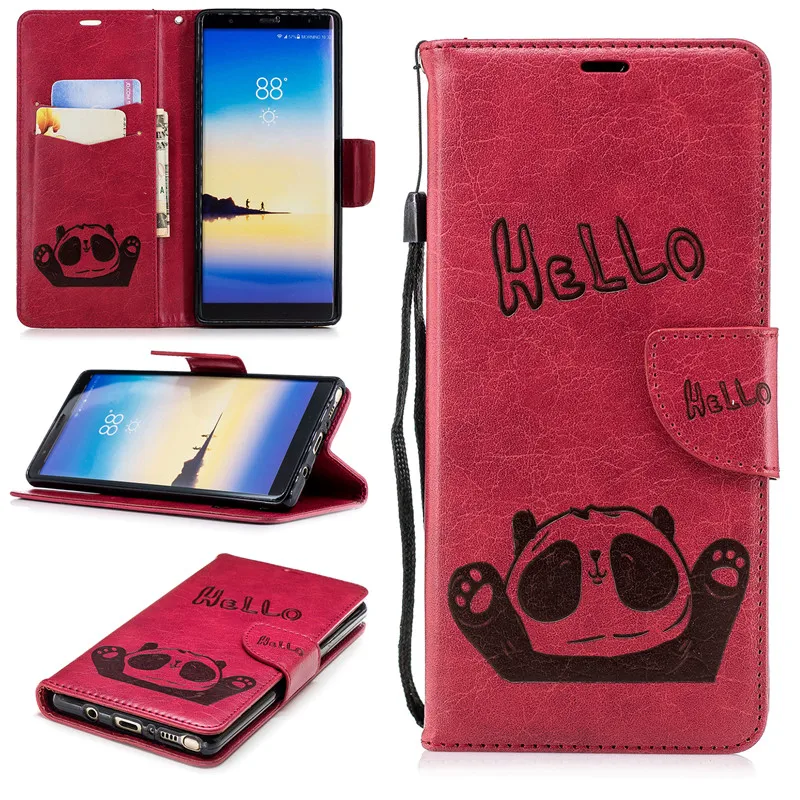 Для samsung Galaxy Note8 Note9 чехол из искусственной кожи 3D Hello Panda тиснение стенд флип для