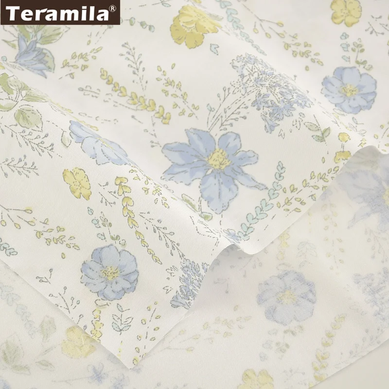 TERAMILA 100% хлопчатобумажная ткань с голубым цветочным принтом саржевая лоскутное