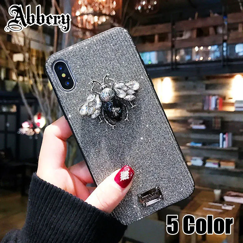 Luxury Cute Bling Soft Phone Case for iPhone 6 6s 7 8 Plus X XR XS Max Brand Bee Metal Letter Label Silicone Cover Funda Coque |