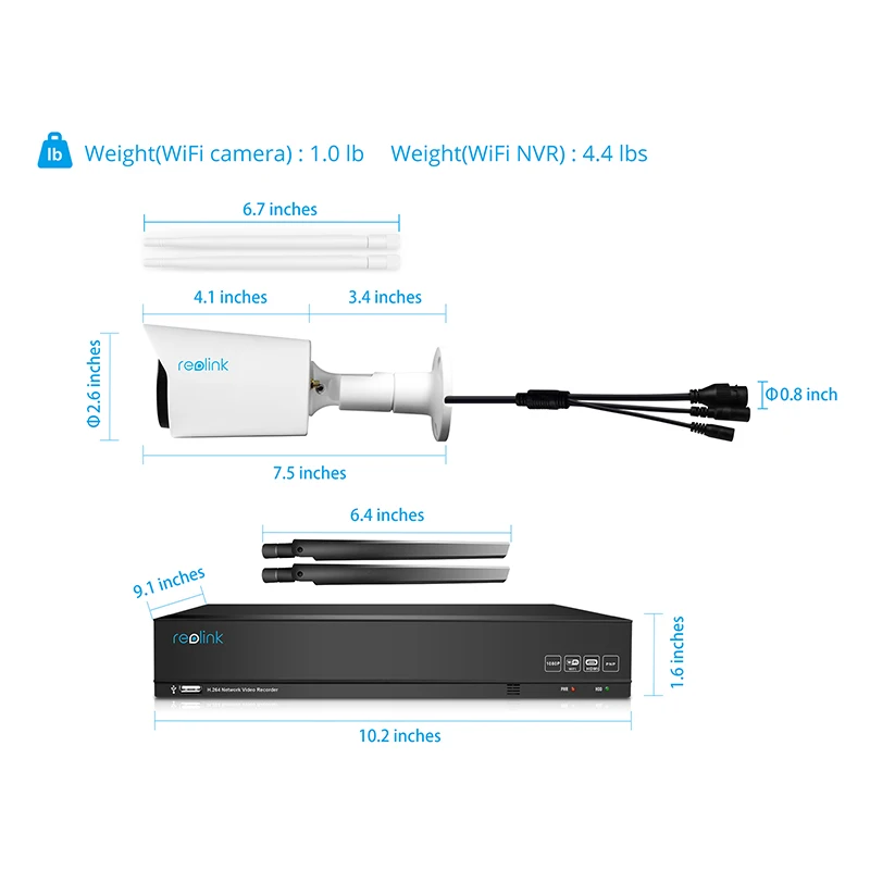 Беспроводная система безопасности Reolink 1080P 4Ch WiFi NVR и 2 камеры наружного
