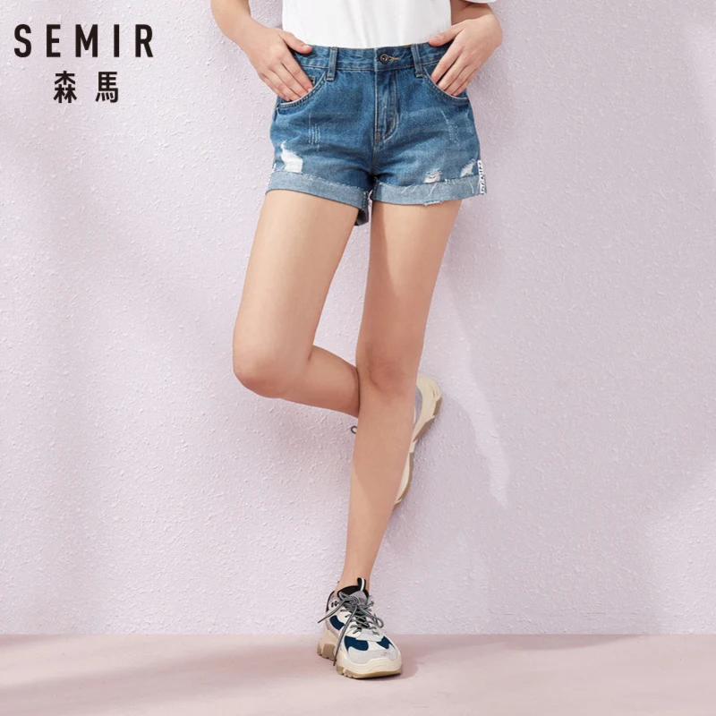 Женские джинсовые шорты SEMIR черные с дырками корейский тренд лето 2019 | Женская