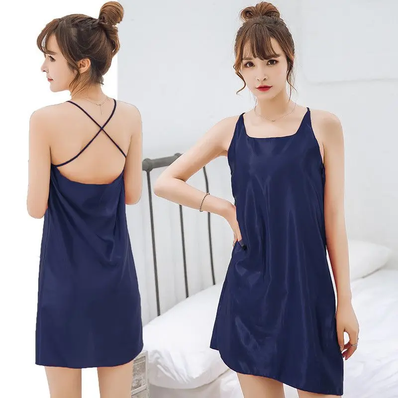 

Sexy Women Silk Casual Sleepwear Mini Nightgown Summer Sleep Dress Home Plus Size Seamless Lingerie NightDress