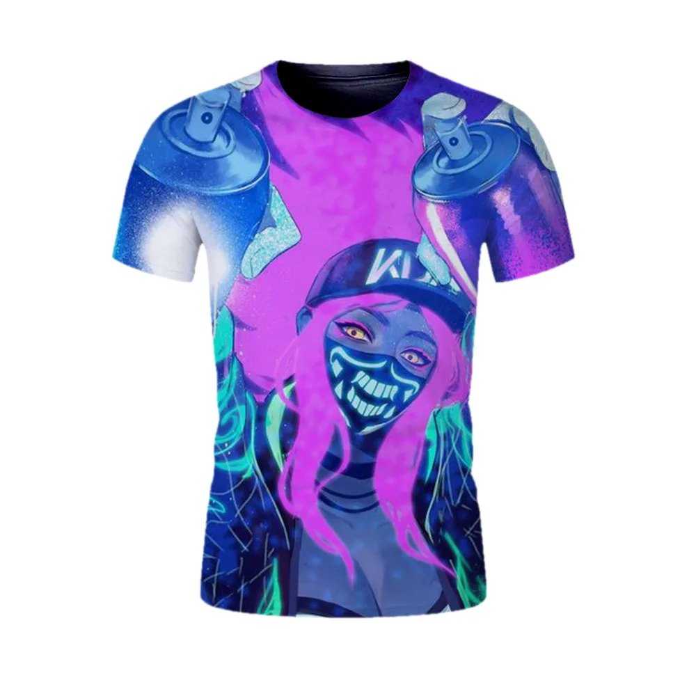 3D print Akali t-shirts sex game character t shirt summer casual tees teens round neck tshirt fashion new t-shirt men anime tops | Мужская