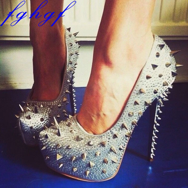 Новая обувь FGHGF. Бесплатная доставка стразы отделка заклепками каблук 16 см