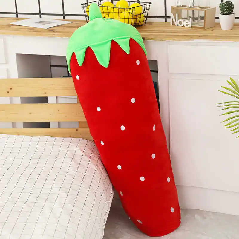 red strawberry Большая размерная плюшевая длинная подушка с фруктами, овощами, кукурузой, клубничкой, плюшевая морковка забавная игрушка в подарок, диванная подушка - Цвет: red strawberry