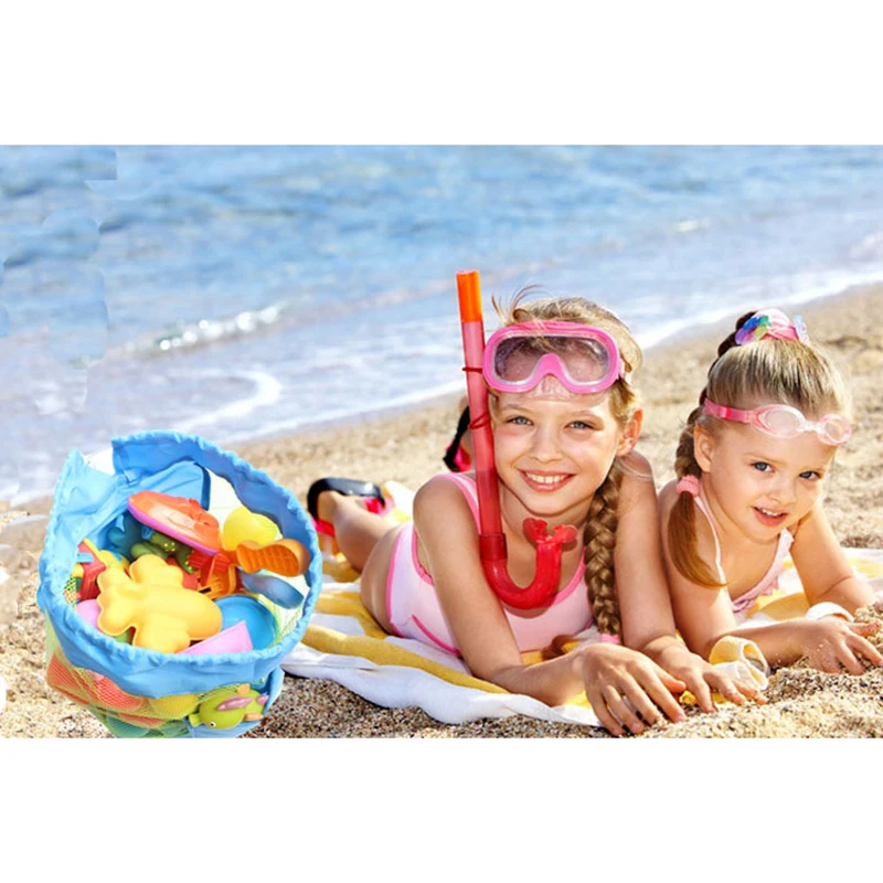 

Fashion Foldable Sand Away Beach Pouch Tote Mesh Bag Travel Children Toy Organizer Sundries Net Drawstring Storage Backpack