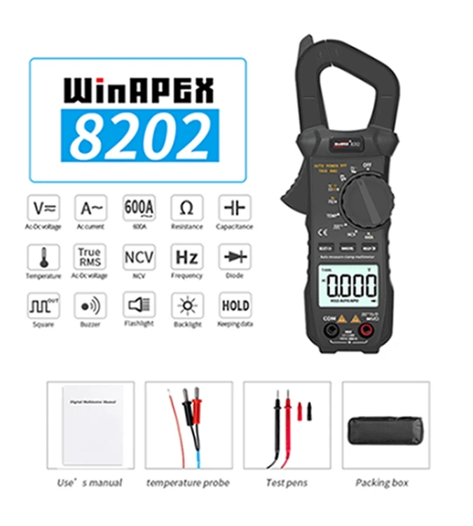 WinAPEX цифровой клещи 600A AC Ток Емкость Сопротивление TEMP частота NCV тестер квадратный выход True RMS мультиметр