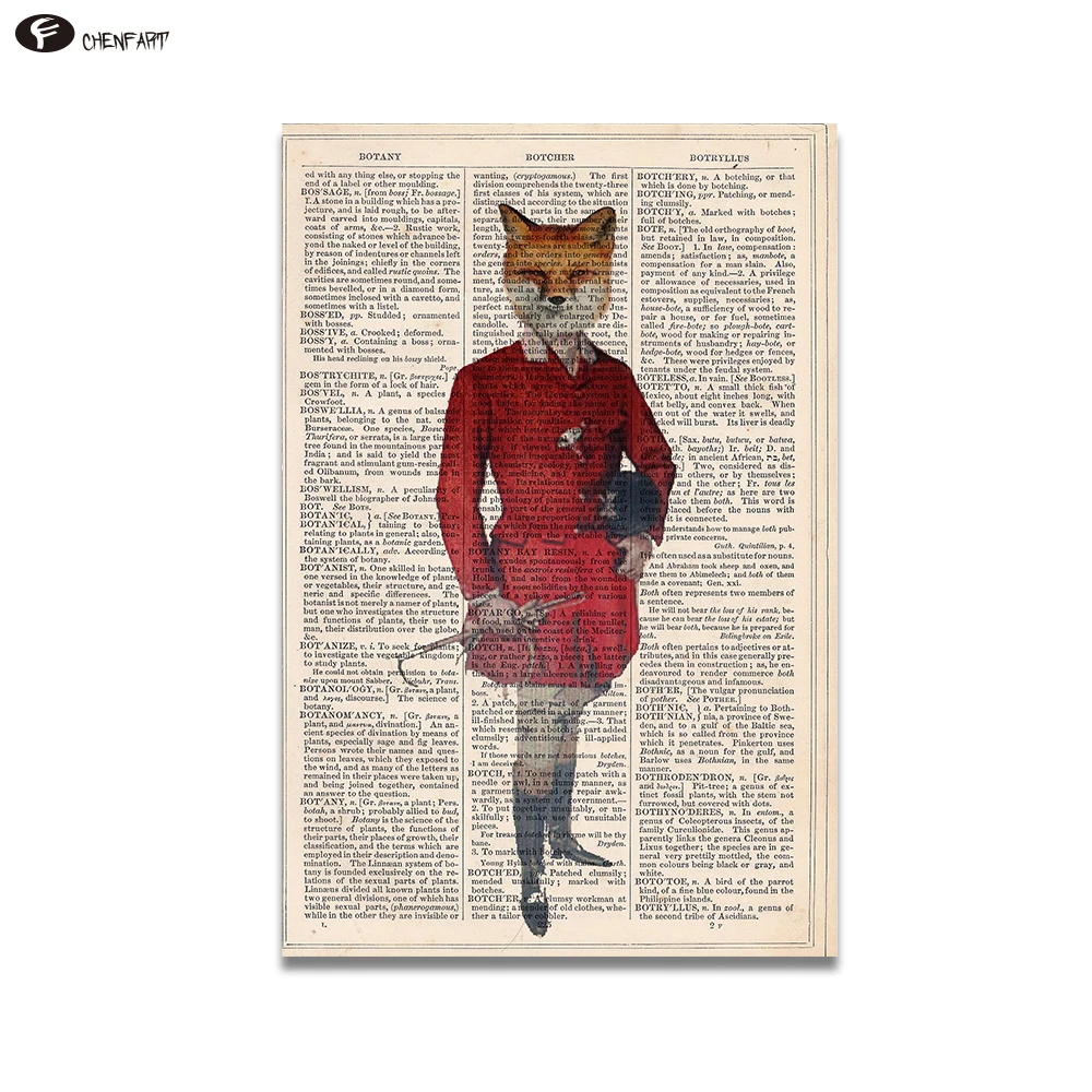 CHENFART винтажный словарь без рамки искусство джентльмен лиса холст настенные