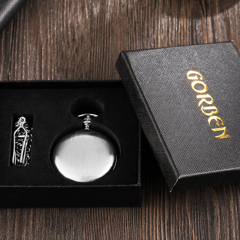 Silver Steel Smooth Case Hand-winding Mechanical Pocket Watch Roman Numerals Dial Fob Chain Watch Men Women Pendent Steampunk