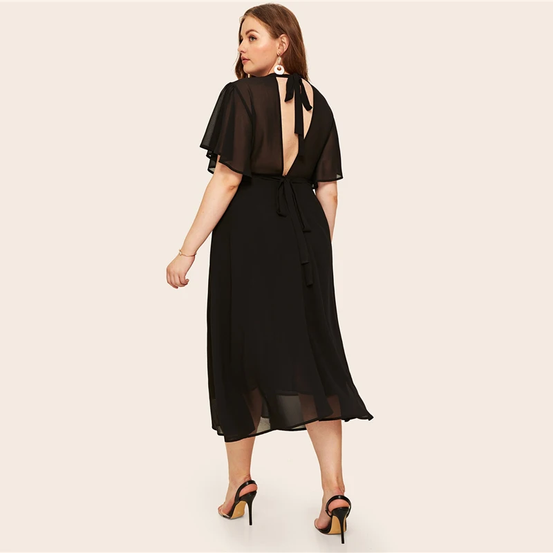 SHEIN Платье С Оригинальным Рукавом Размера Плюс, Элегантное Однотонное Макси Платье