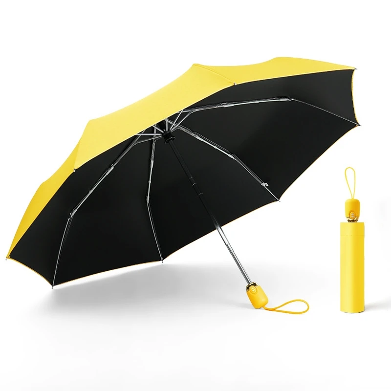 Women Rain Automatic Umbrella Durable Anti-UV Waterproof Quality Men Umbrellas Three Folding Female Parasol RG076 - Цвет: yellow
