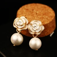 famous design golden flower big pearl earring stud earrings for women trendy jewelry
