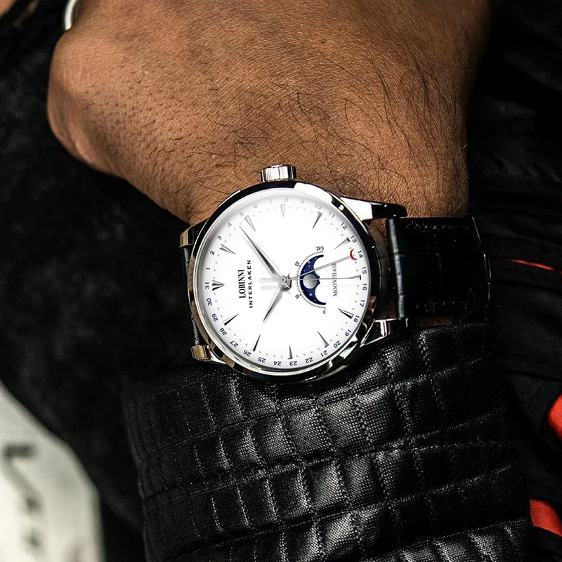 Switzerland LOBINNI мужские часы люксовый бренд Moon Phase Seagull автоматические