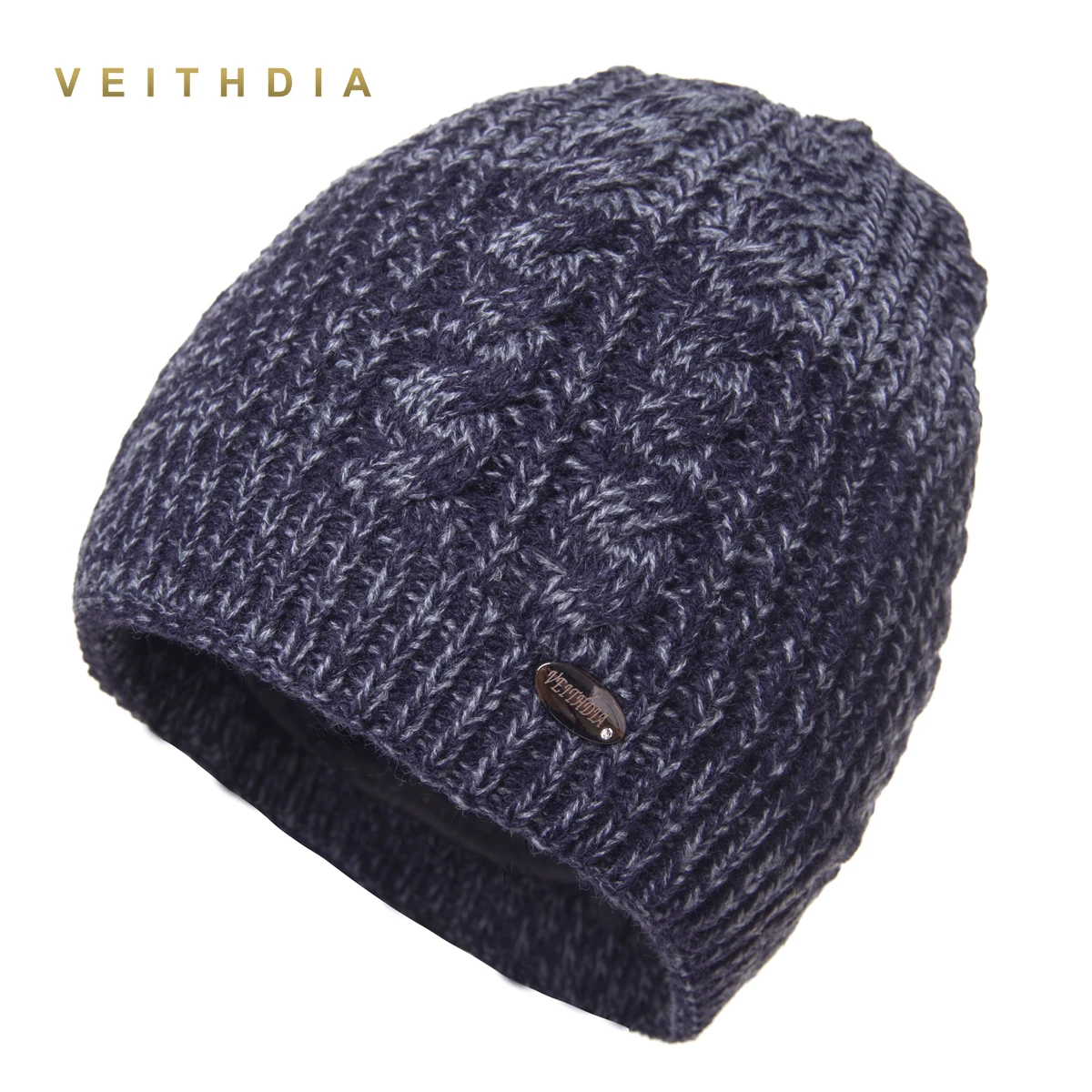 Зимние мужские шапки VEITHDIA вязаные шерстяные однотонные двухслойные сохраняющие