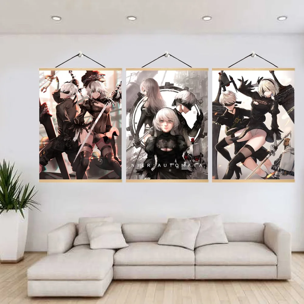 Игровой плакат NieR Automata украшение для дома гостиная Свиток из массива дерева