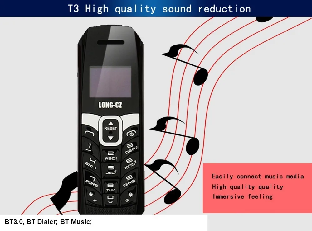 LONG-CZ T3 Мини Мобильный телефон bluetooth 3,0 dialer гарнитура сотовый телефон phoneFM волшебный голос наушники мобильный телефон одна sim phoens