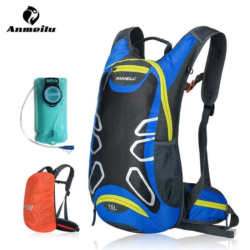 Navy with water bag ANMEILU, уличные спортивные сумки, походные сумки, сумки для альпинизма, велосипедная сумка, рюкзак для путешествий, дождевик, бесплатный подарок, дополнительно, 2л, сумка для воды - Цвет: Navy with water bag