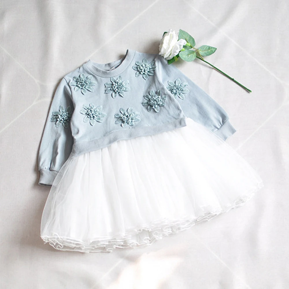New Spring Autumn Cute Lace Flower Girls Voile Princess Dress Floral Girl Ball Gown Long sleeve Children One piece | Детская одежда и