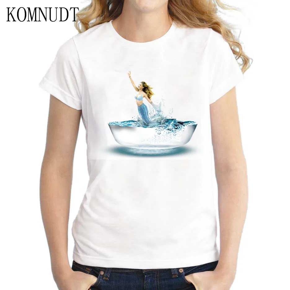 Komnudt Kawaii Русалка 2018 Лето Топы корректирующие Для женщин футболка Костюмы