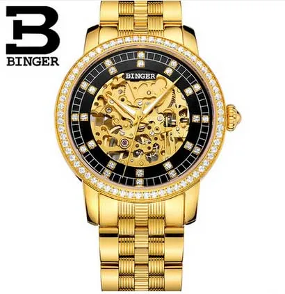 Men watch 03 BINGER Роскошные 18k позолоченные автоматические механические часы классический полый дизайн Пара часы для мужчин и женщин B-5051G - Цвет: Men watch 03