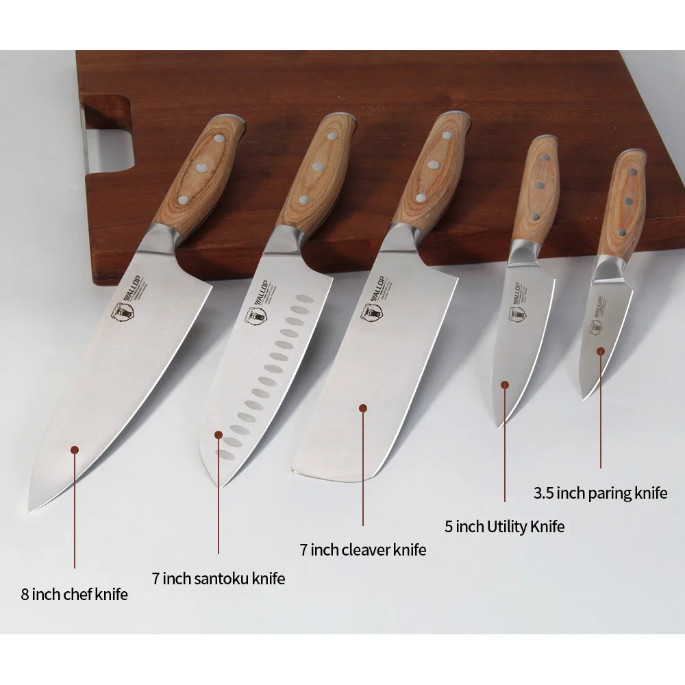 WALLOP Professional пособия по кулинарии кухонные ножи комплект 4 шт. шеф повар Santoku Мясо Кливер для очистки овощей нож нержавеющая сталь - Цвет: 5pcs set