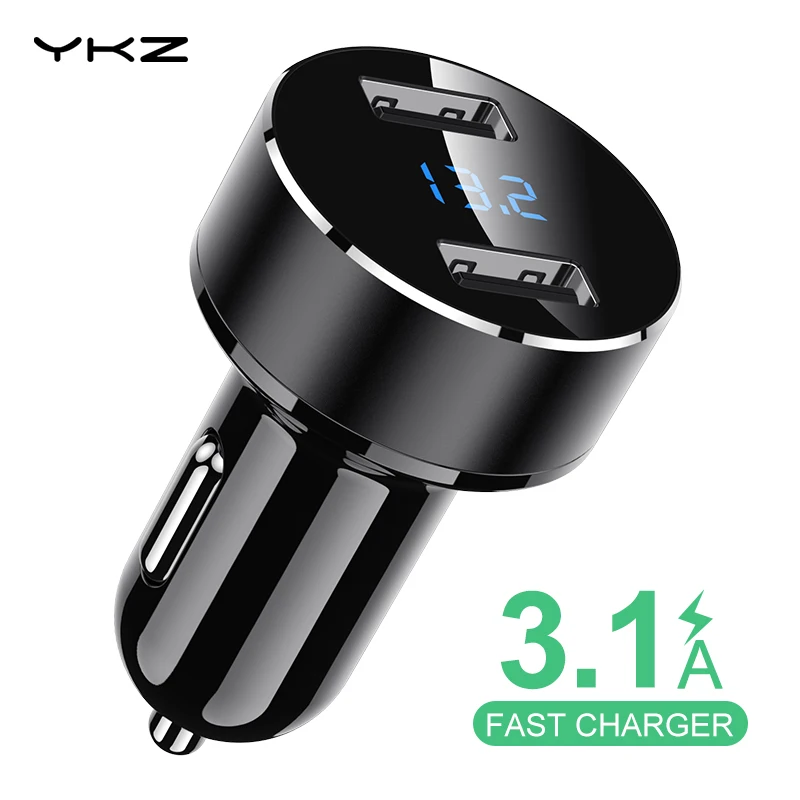 Автомобильное зарядное устройство YKZ 3.1A с двумя портами USB светодиодный дисплеем