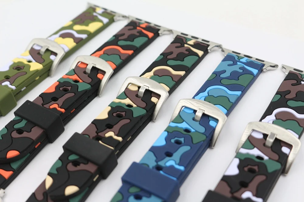 Спортивный ремешок URVOI для apple watch series 5 4 3 2 1, ремешок для iWatch камуфляжного цвета, мягкий силиконовый сменный Камуфляжный адаптер