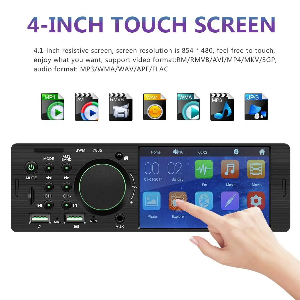 Автомагнитола 4 1 дюймов HD 1080P BLUETOOTH FM MP5 MP3 плеер USB AUX TF 1DIN с возможностью